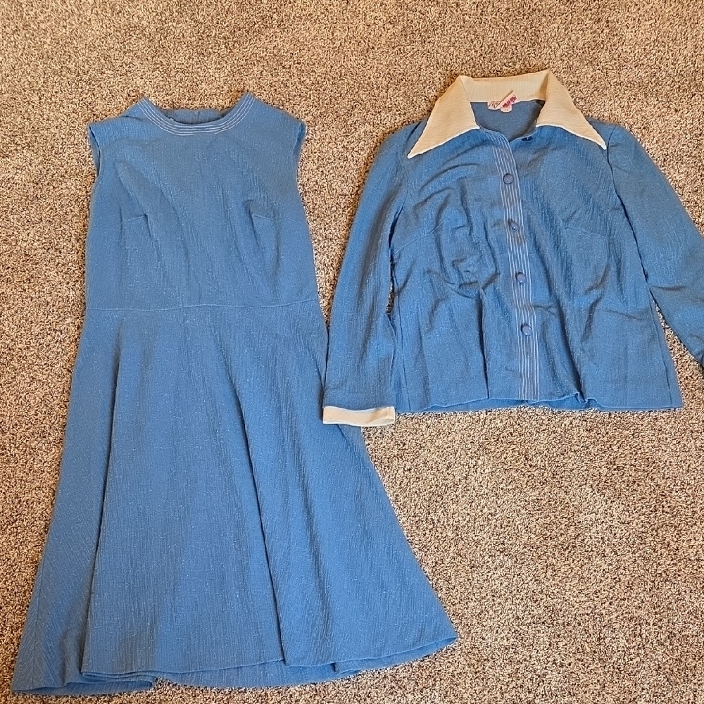 Kay Windsor Blue and White Vintage Dress And Coat